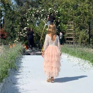 White and Pink Lace Tiered Dress